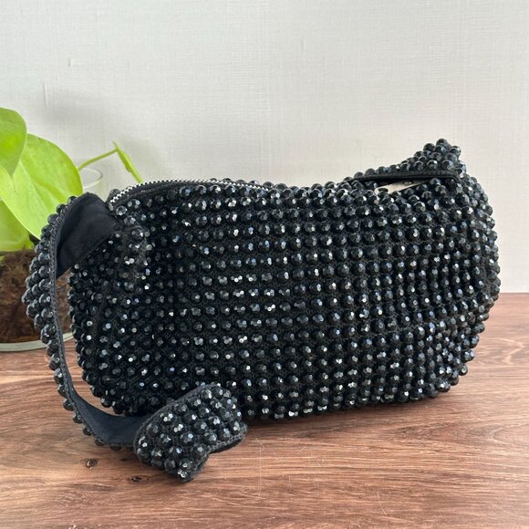 Vintage 1940s Beaded Roger Van S Black Handbag Purse With Shoulder Strap - Picture 8 of 12